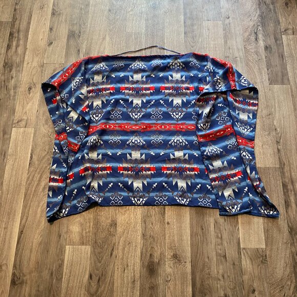 Live 4 Truth Square Cut Short Sleeve Blouse Aztec Print Blue Patterned Small - Picture 2 of 8